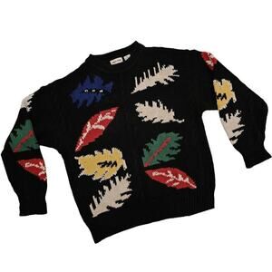 Pierre Cardin 90s Vintage Chunky Knit Oversize Crew Neck Sweater Black baggy